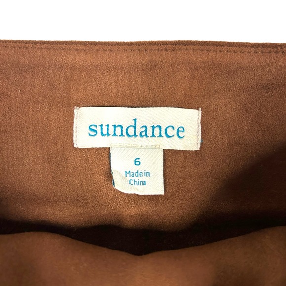 Sundance Size 6 Luxe Dreams Leggings Faux Suede Pants Ankle Zip Brown Cognac - Picture 7 of 9